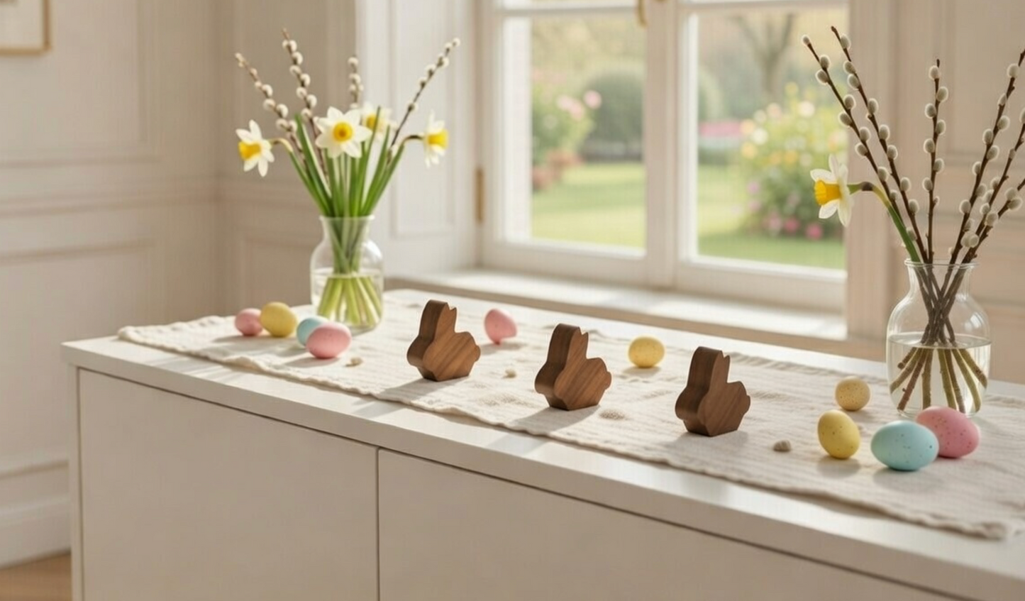 Handgemachter Holz-Osterhase – Mini Hase aus Nussbaum, geölt & gewachst, kleine Holzfigur, nachhaltige Deko, Geschenkidee