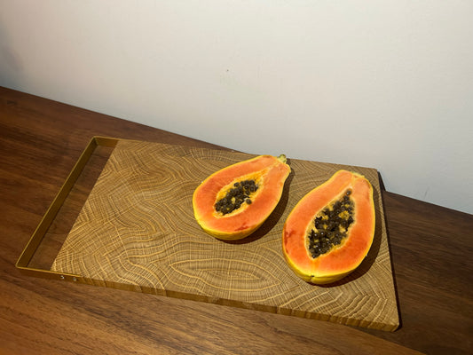 Handgefertigtes Eichen Hackbrett mit Messinggriff | Nachhaltiges Schneidebrett | Küchenbrett Holz | Geschenk für Küchenliebhaber