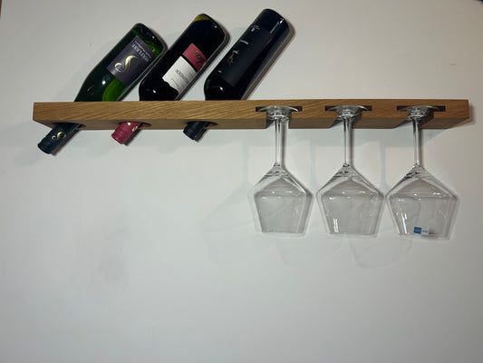 Weinregal Wand aus Eiche | Weinglashalter für 3 Gläser & 3 Flaschen | Handgefertigt | Geschenk für Weinliebhaber | Küche Wohnzimmer