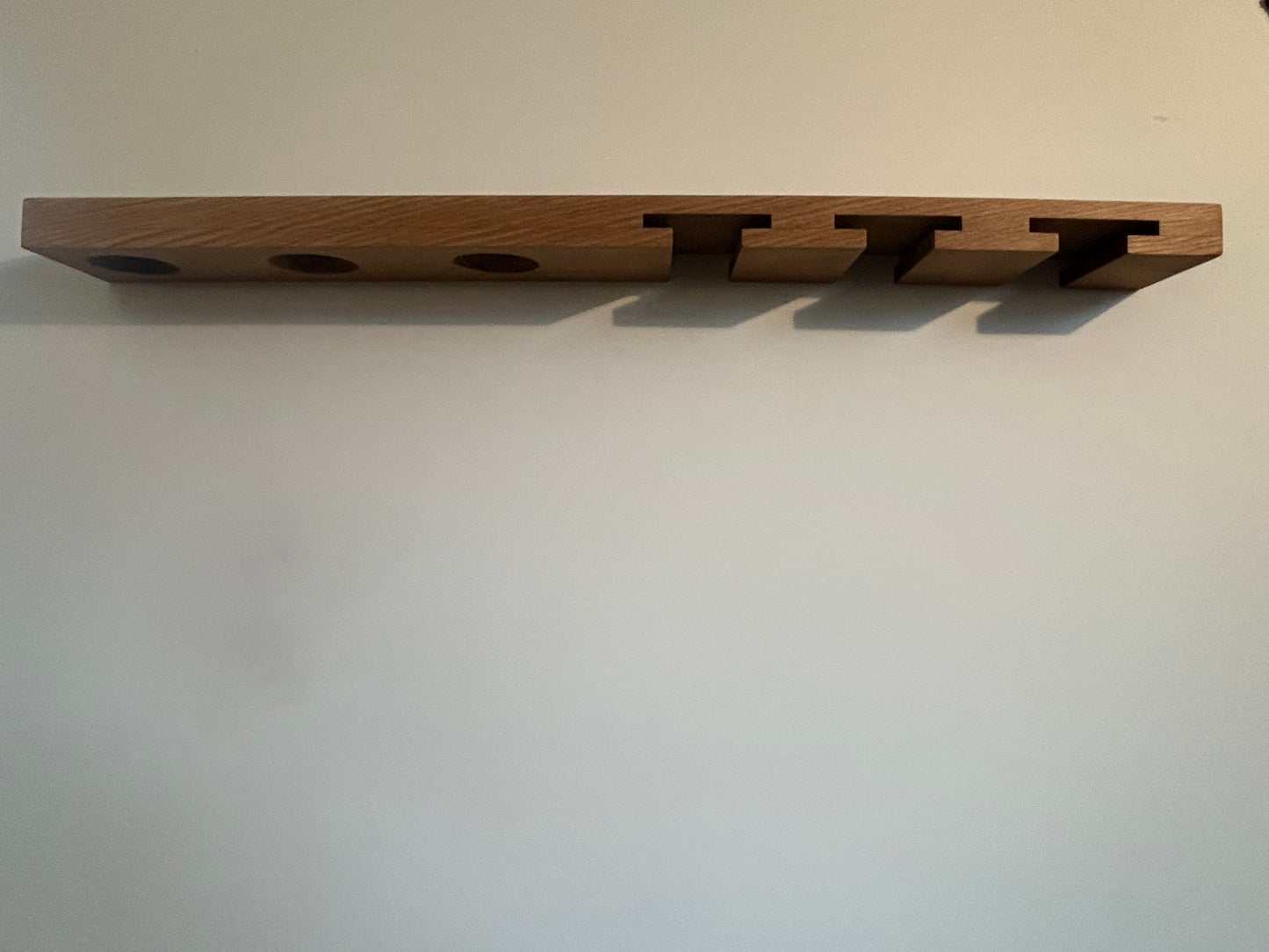Weinregal Wand aus Eiche | Weinglashalter für 3 Gläser & 3 Flaschen | Handgefertigt | Geschenk für Weinliebhaber | Küche Wohnzimmer