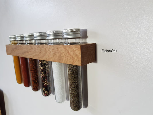 Handmade oak spice rack with 6 test tubes – kitchen organizer, practical & elegant gift for home cooks