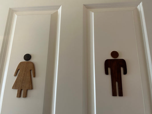WC Schild Holz – Türschilder Männer & Frauen Set aus Eiche & Nussbaum, Handgefertigte Toilettenschilder, Bad Accessoire