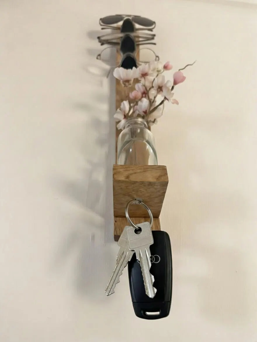 Brillenhalter Wand Holz | Brillenständer für 3 Brillen | Sonnenbrillen Halter | Schlüsselhalter Flur | Geschenk für Ihn & Sie