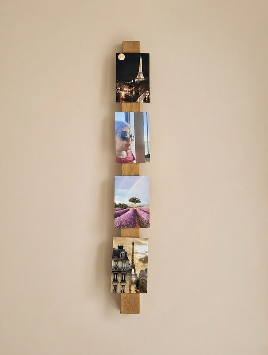 Magnetischer Fotohalter aus Eiche – Magnet Bilderleiste für Fotos & Postkarten – Minimalistische Holz Wanddeko – Magnetischer Bilderrahmen