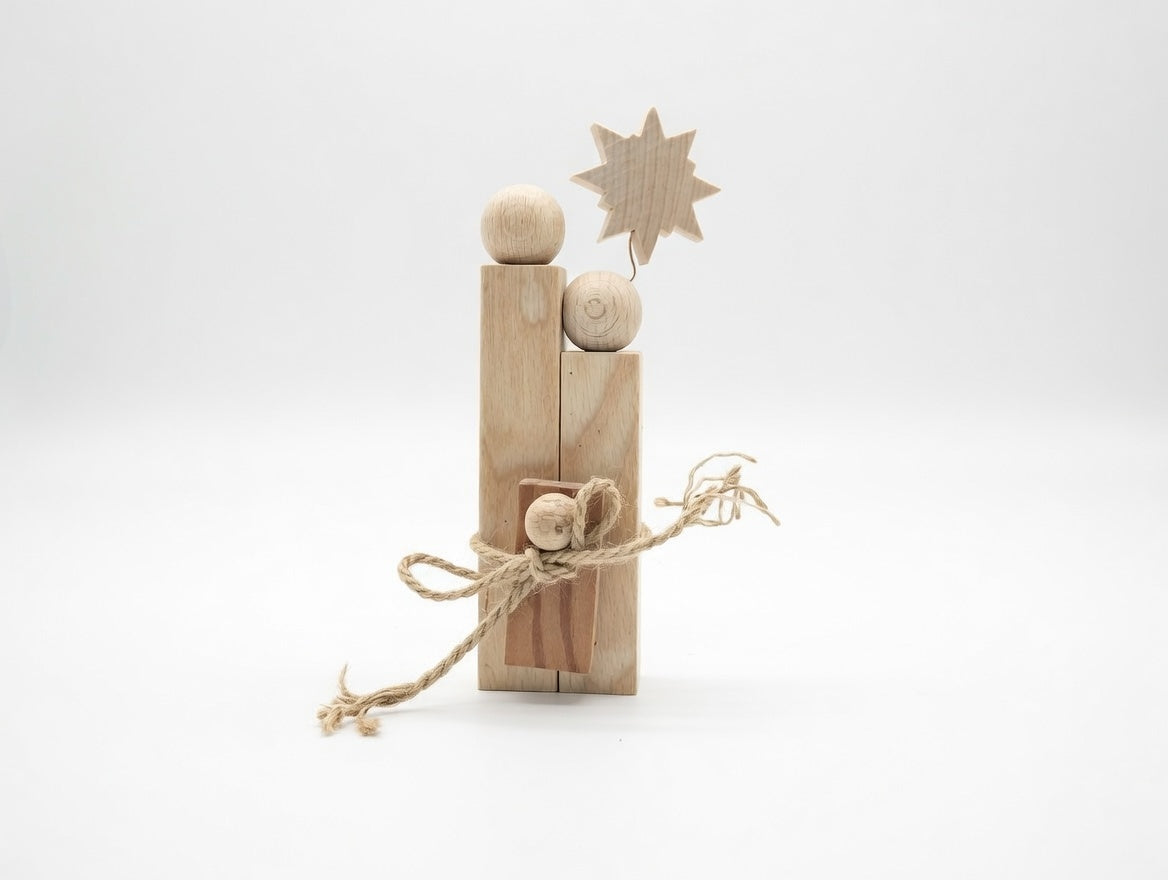 Wooden Holy Family – Handcrafted Decorative Figure Made of Beech & Ash – Christmas Decoration – Modern Nativity Scene – Christmas Gift Idea