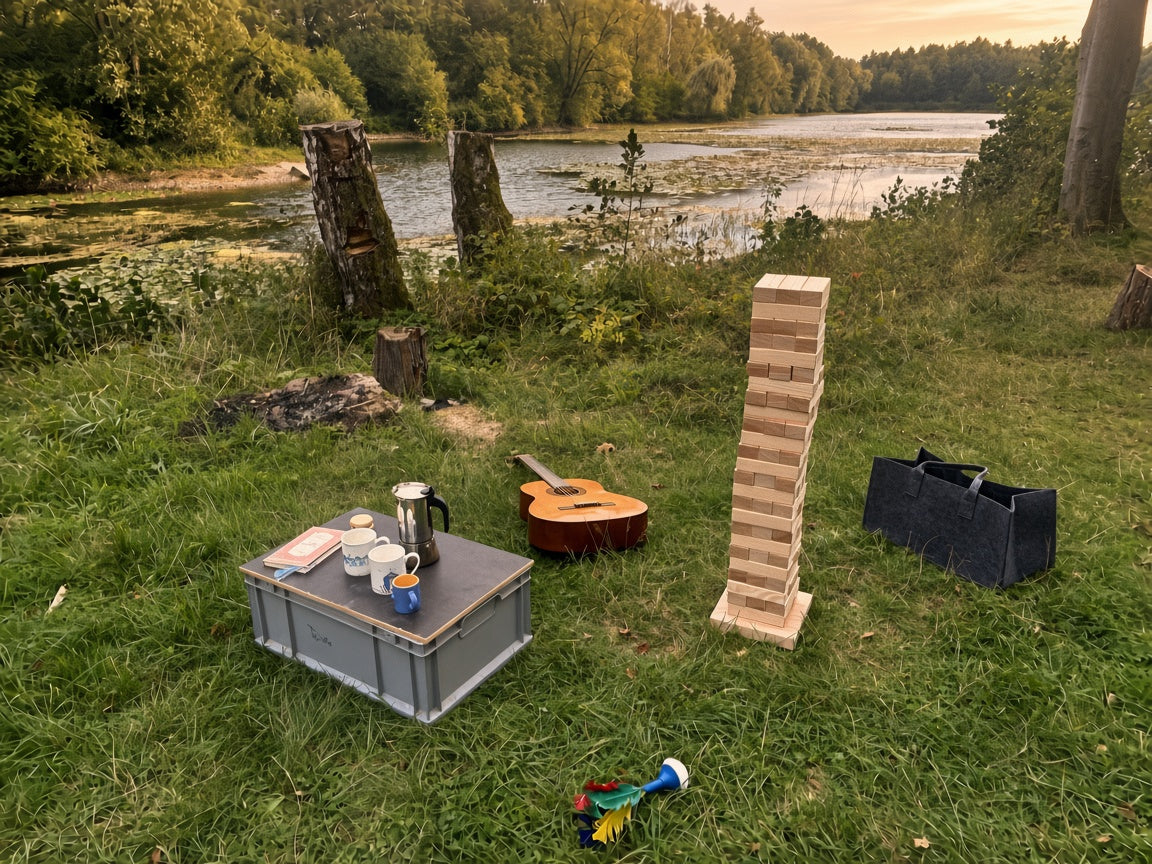 XXL Wackelturm Holz, Riesenspiel Garten & Outdoor, Hochzeitsspiel, Gartenspiel groß, personalisiertes Geschenk mit Filztasche