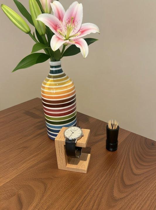 Handmade Oak Watch Holder – Minimalist Wooden Watch Stand, Solid Watch Stand, Stylish Watch Storage Gift