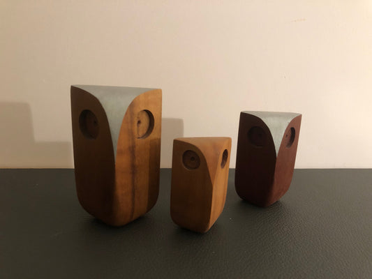 Handgemachte Holz-Eulen 3er-Set – Nussbaum Figuren, Deko Eulen, Geschenkidee Weihnachten, Geburtstag, zeitlose Wohndeko