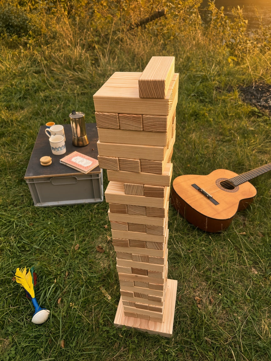 XXL Wackelturm Holz, Riesenspiel Garten & Outdoor, Hochzeitsspiel, Gartenspiel groß, personalisiertes Geschenk mit Filztasche