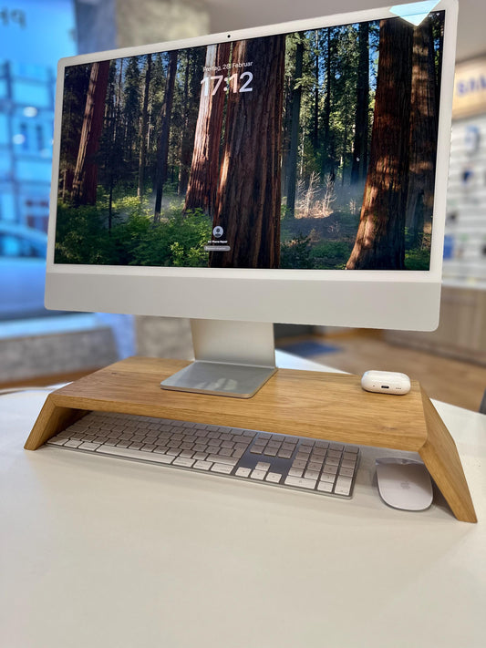 Monitorständer aus Eiche Holz – Handgefertigter Bildschirmständer für iMac, Monitor & Laptop | Ergonomischer Schreibtisch Organizer