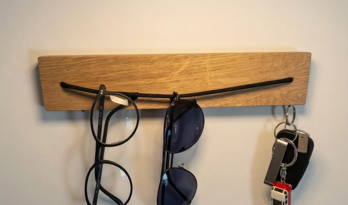 Brillenhalter aus Eiche mit Magnet-Schlüsselhalter | Sonnenbrillenhalter | Wand Brillenablage Holz | Schlüsselboard Flur | handgemacht
