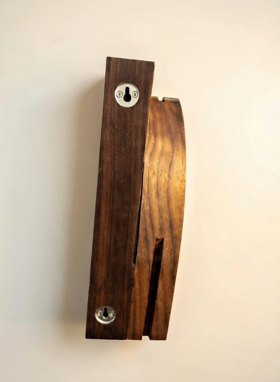 "Handcrafted Walnut Light Bulb Holder – Curved Wood Design, Wall Lamp without Electronics, Timeless &amp; Minimalist"