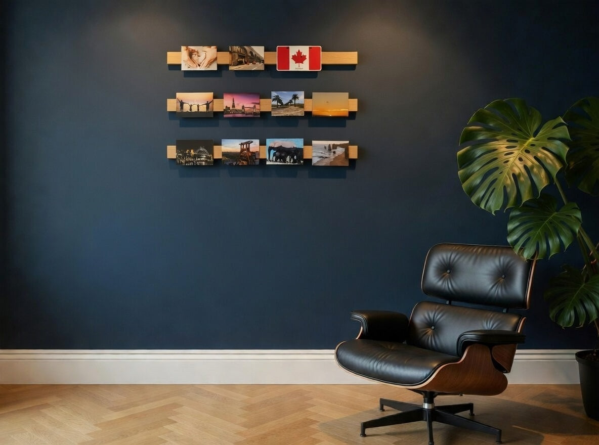 Magnetischer Fotohalter aus Eiche – Magnet Bilderleiste für Fotos & Postkarten – Minimalistische Holz Wanddeko – Magnetischer Bilderrahmen