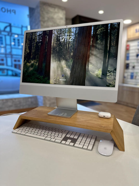 Monitorständer aus Eiche Holz – Handgefertigter Bildschirmständer für iMac, Monitor & Laptop | Ergonomischer Schreibtisch Organizer