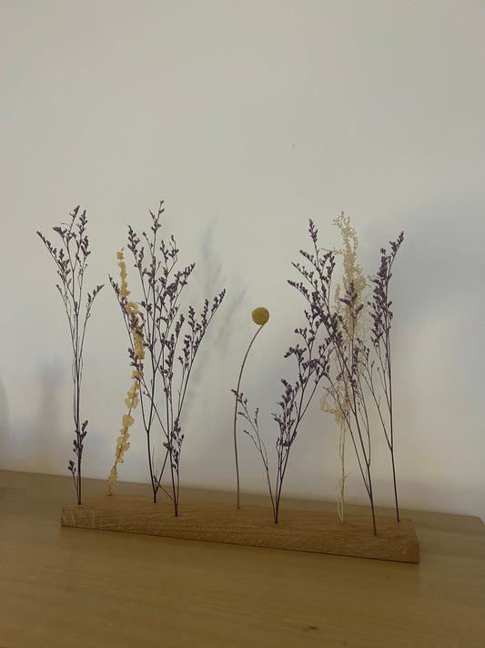 Blumenwiese aus Holz mit echten Trockenblumen – Dekoration aus Eiche – Trockenblumenhalter | Handmade I Geschenkidee