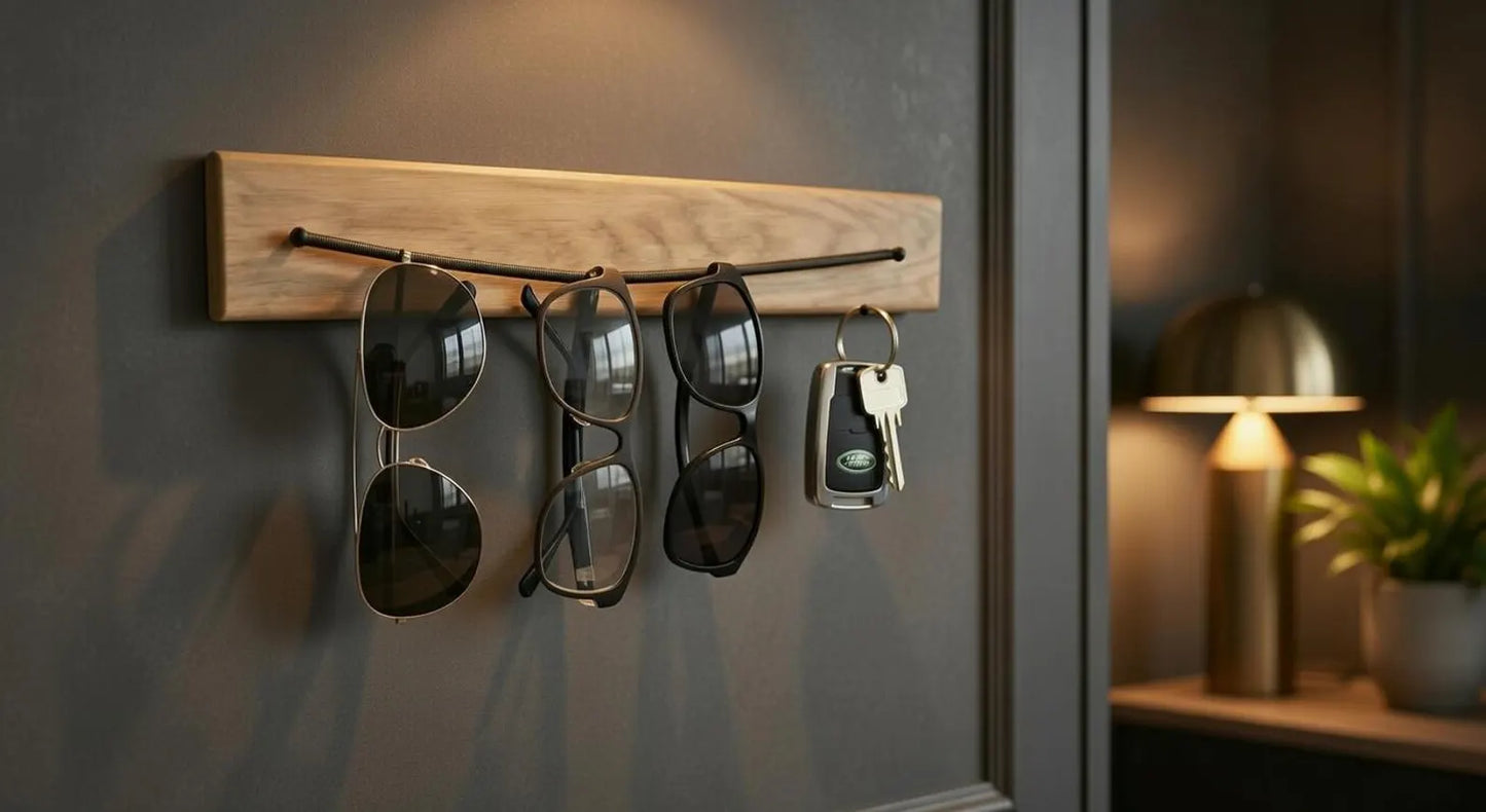 Brillenhalter aus Eiche mit Magnet-Schlüsselhalter | Sonnenbrillenhalter | Wand Brillenablage Holz | Schlüsselboard Flur | handgemacht