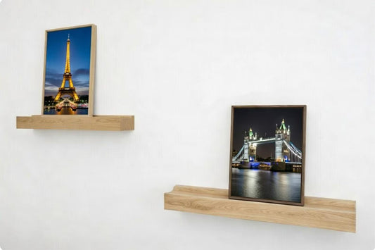 Bilderleiste Eiche Holz – Handgefertigte Bilderrahmenleiste & Posterleiste, Skandinavisches Wandregal mit unsichtbarer Aufhängung