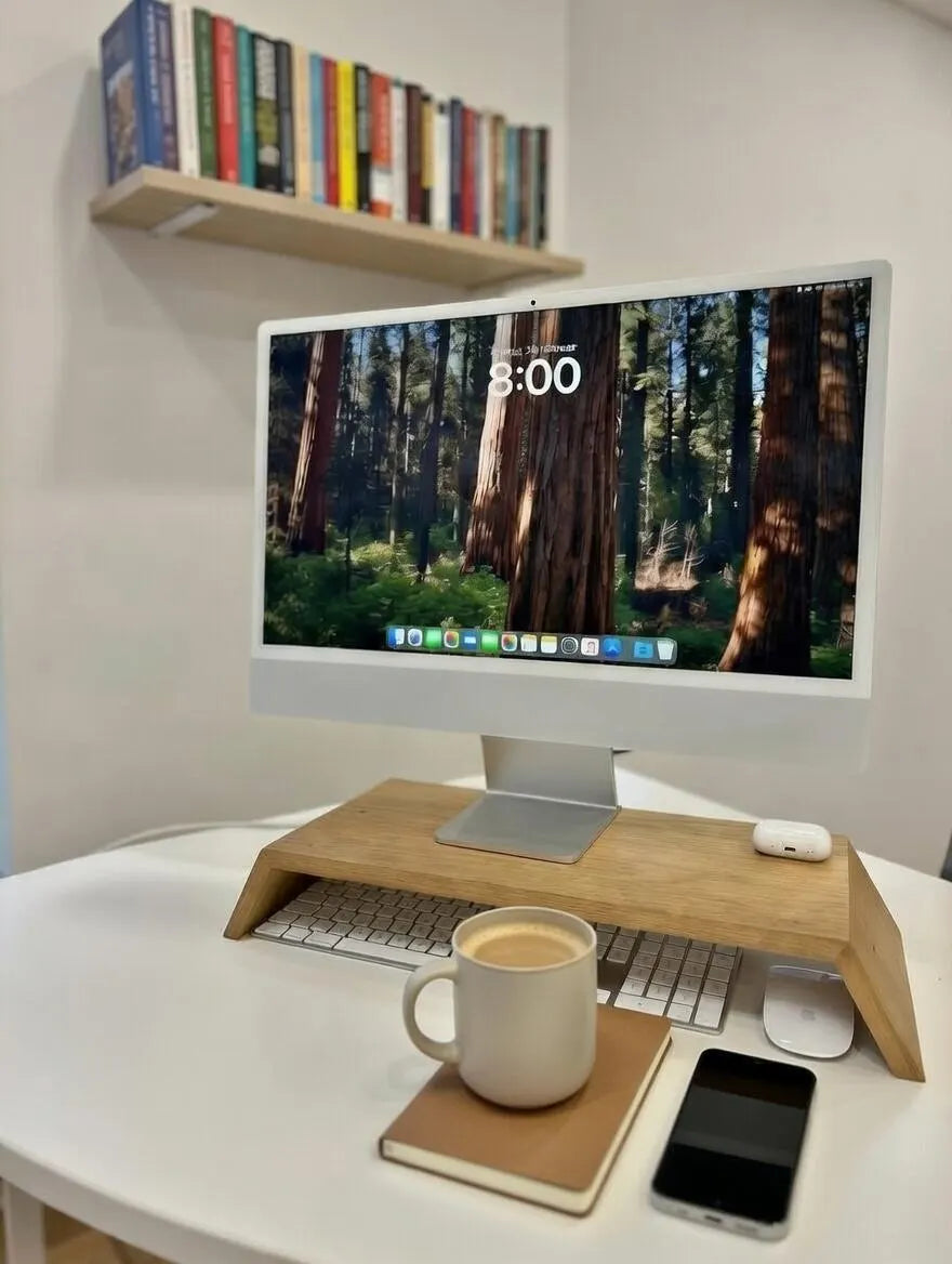 Monitorständer aus Eiche Holz – Handgefertigter Bildschirmständer für iMac, Monitor & Laptop | Ergonomischer Schreibtisch Organizer