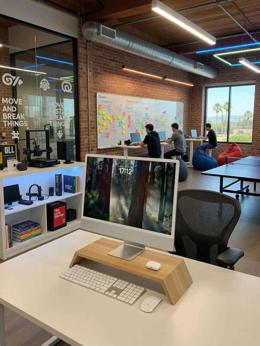 Monitorständer aus Eiche Holz – Handgefertigter Bildschirmständer für iMac, Monitor & Laptop | Ergonomischer Schreibtisch Organizer