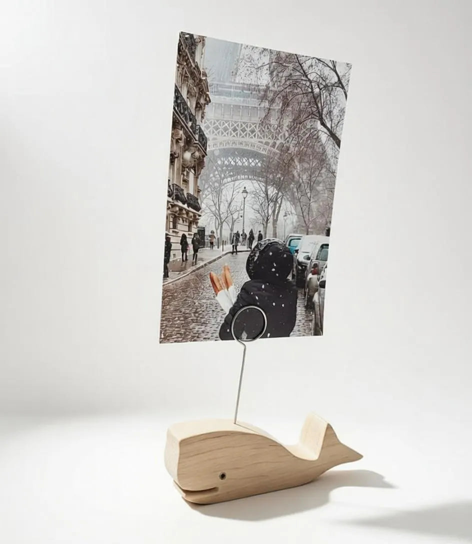 Dekorativer Bilderhalter in Form eines Wals aus Holz I Bilderrahmen I Fotoständer I Fotoclip I Notizzettelhalter I Kartenhalter