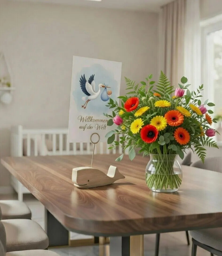 Dekorativer Bilderhalter in Form eines Wals aus Holz I Bilderrahmen I Fotoständer I Fotoclip I Notizzettelhalter I Kartenhalter