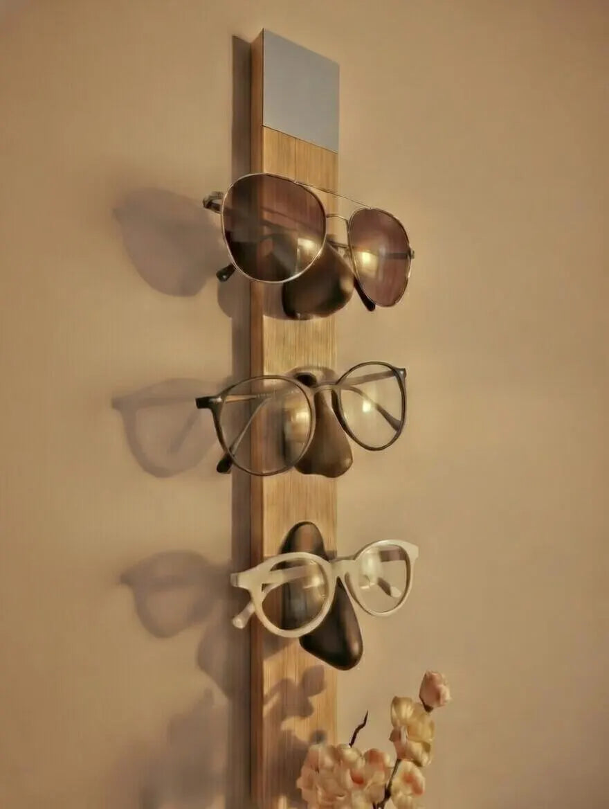 Brillenhalter Wand Holz | Brillenständer für 3 Brillen | Sonnenbrillen Halter | Schlüsselhalter Flur | Geschenk für Ihn & Sie