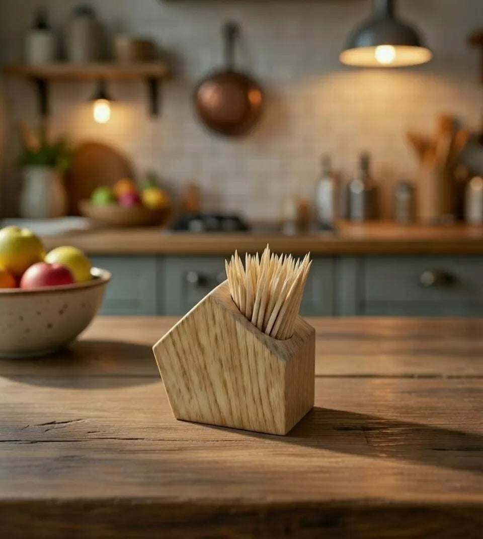 Zahnstocherhalter aus Eiche in Hausform – handgefertigt, massiv Holz, dekorativ für Küche & Tisch