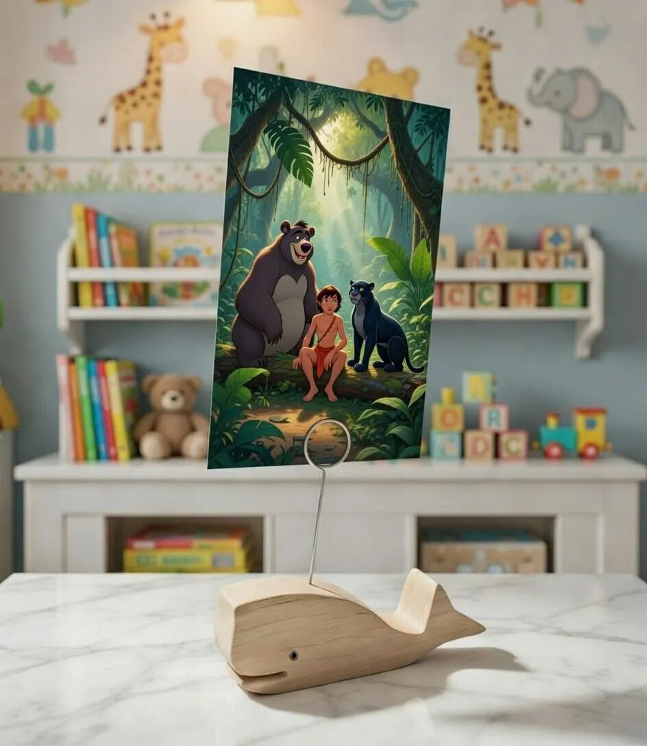 Dekorativer Bilderhalter in Form eines Wals aus Holz I Bilderrahmen I Fotoständer I Fotoclip I Notizzettelhalter I Kartenhalter