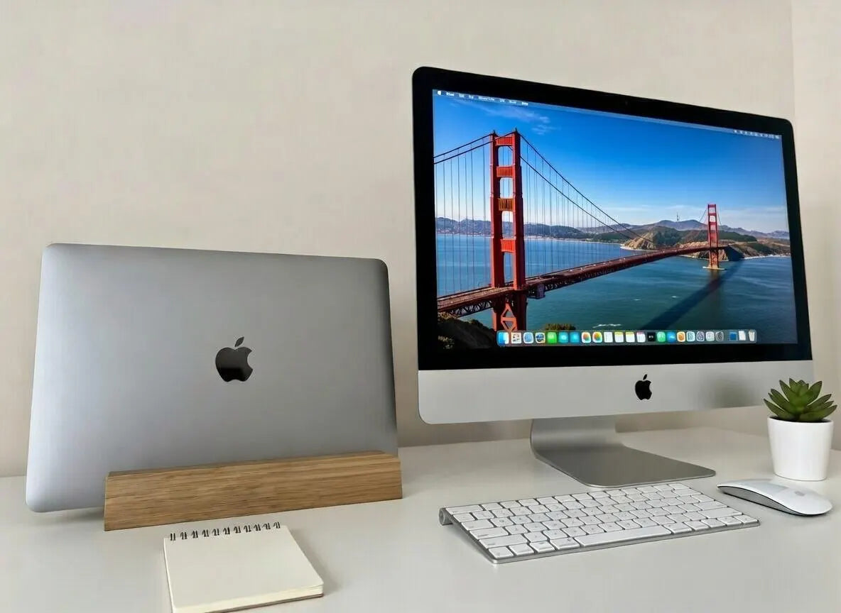 Laptopständer aus massiver Eiche – handgemachter Holzhalter für MacBook und Notebook – minimalistisches Design, geölt & gewachst