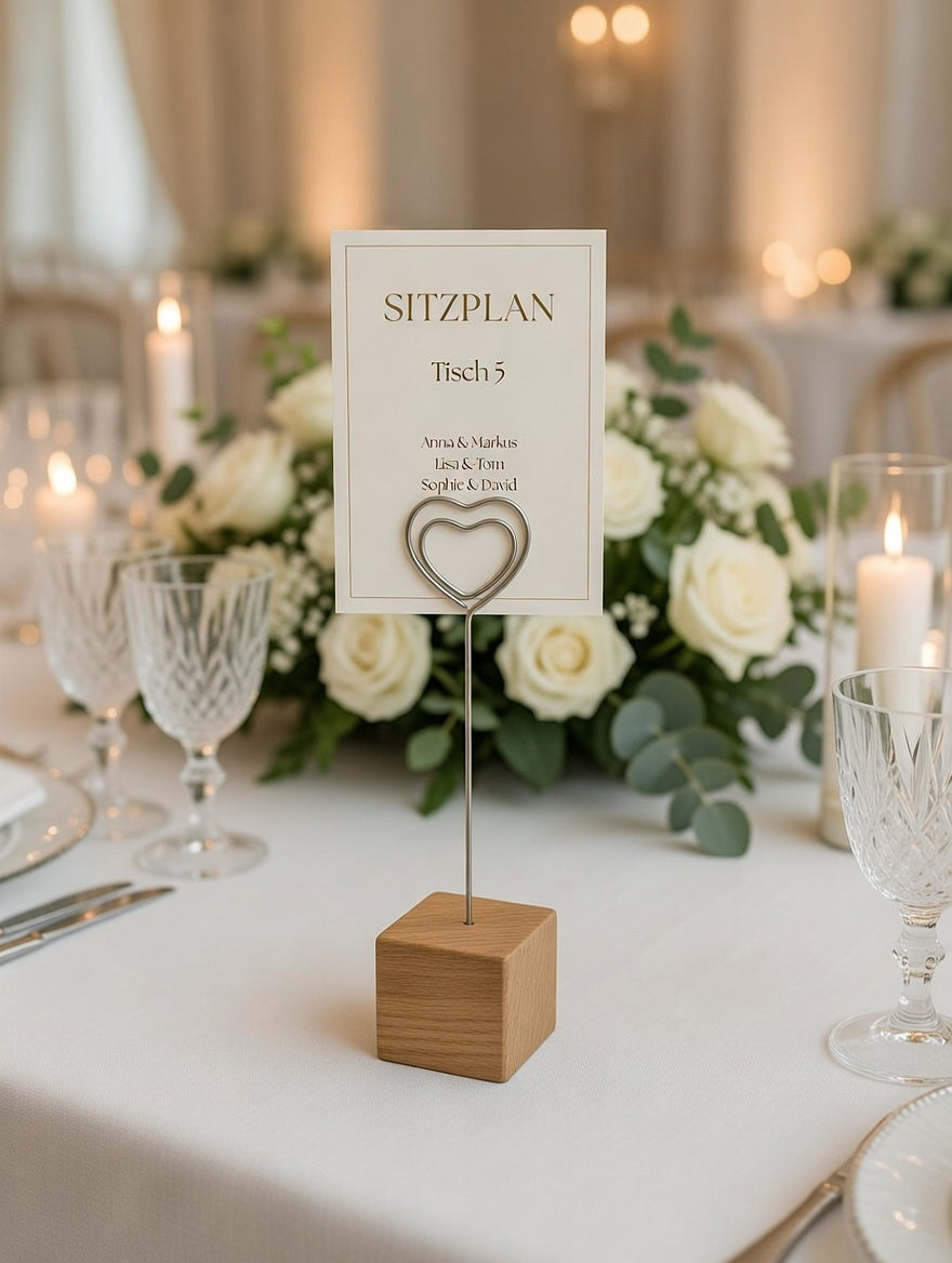 Fotoständer aus Eiche, handgemacht. Ideal als Bilder- & Kartenhalter – Einzigartiger Clip, perfektes Geschenk.