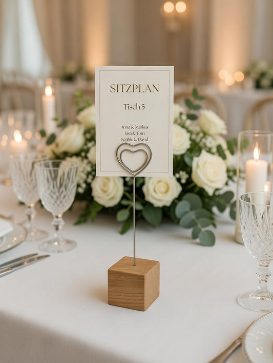 Fotoständer aus Eiche, handgemacht. Ideal als Bilder- & Kartenhalter – Einzigartiger Clip, perfektes Geschenk.