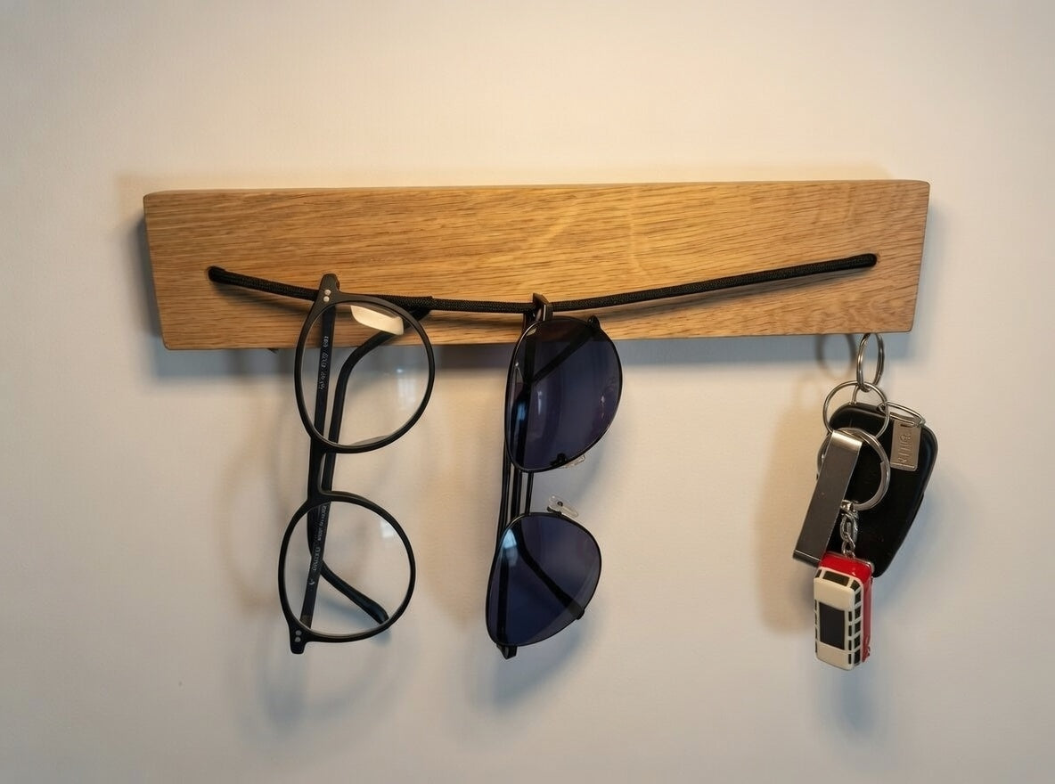 Brillenhalter aus Eiche mit Magnet-Schlüsselhalter | Sonnenbrillenhalter | Wand Brillenablage Holz | Schlüsselboard Flur | handgemacht