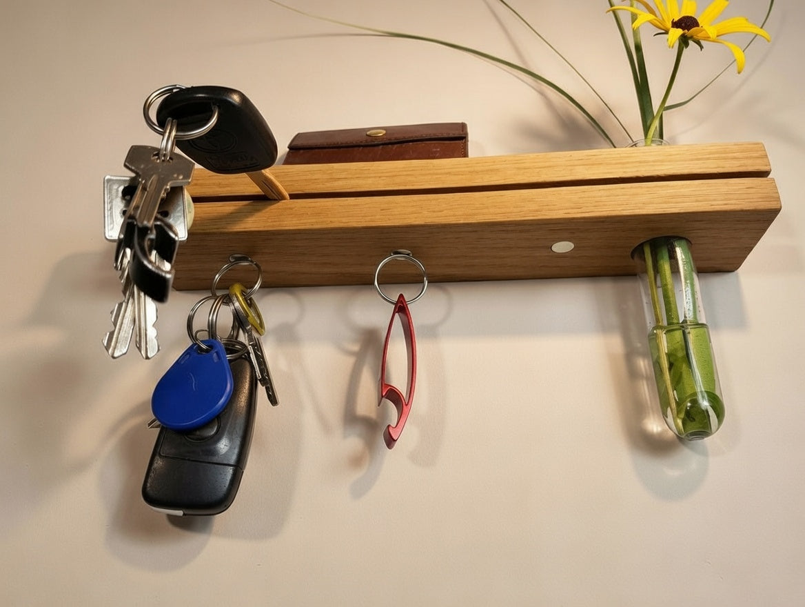 Key rack with wooden flower vase with magnet and storage area for more order - key board I key board I key holder