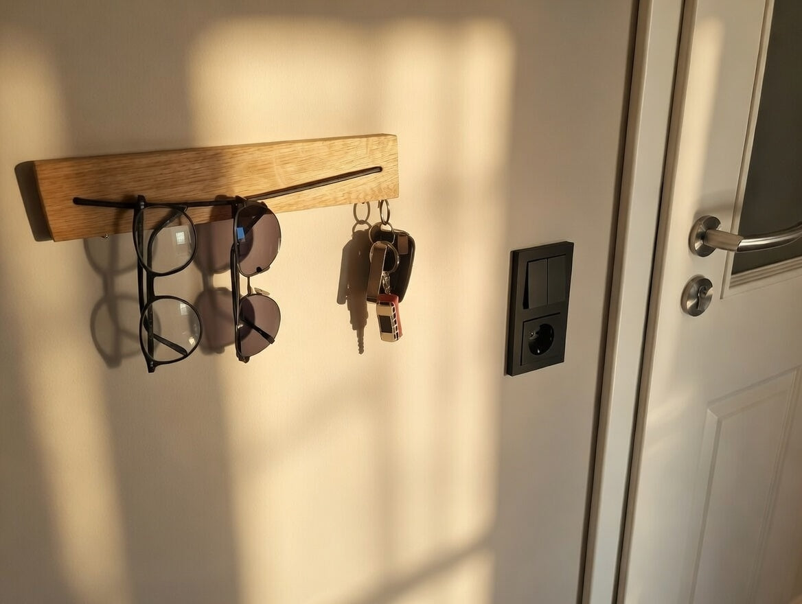 Brillenhalter aus Eiche mit Magnet-Schlüsselhalter | Sonnenbrillenhalter | Wand Brillenablage Holz | Schlüsselboard Flur | handgemacht