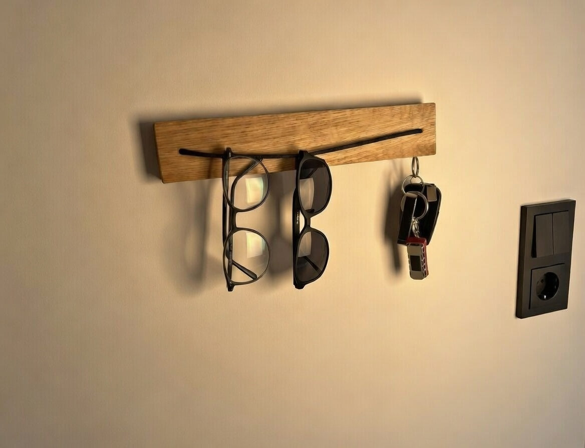 Brillenhalter aus Eiche mit Magnet-Schlüsselhalter | Sonnenbrillenhalter | Wand Brillenablage Holz | Schlüsselboard Flur | handgemacht
