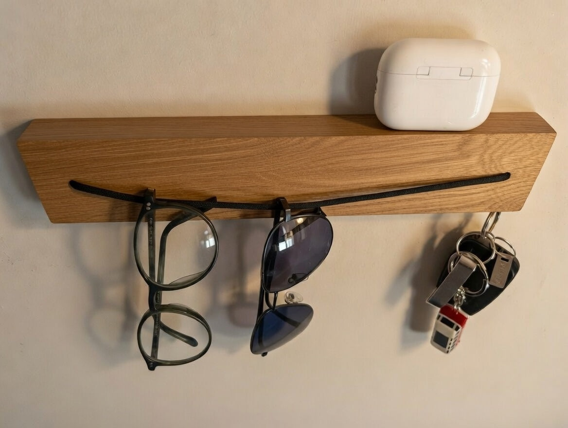 Brillenhalter aus Eiche mit Magnet-Schlüsselhalter | Sonnenbrillenhalter | Wand Brillenablage Holz | Schlüsselboard Flur | handgemacht