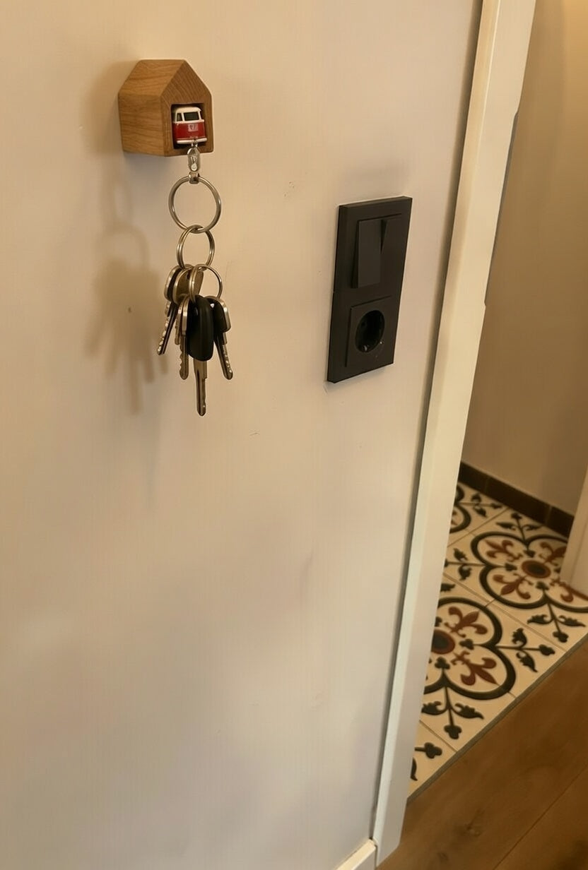 Key rack wooden garage design – key board &amp; key holder made of oak, handmade, including car key ring with LED