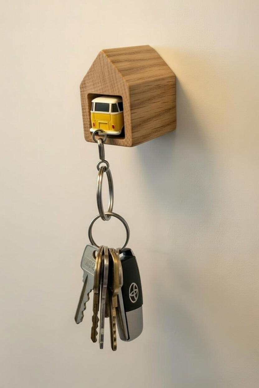 Key rack wooden garage design – key board &amp; key holder made of oak, handmade, including car key ring with LED