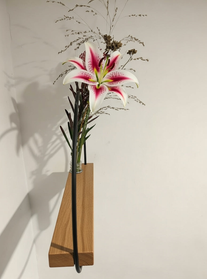 Hanging Vase with Metal Ring & Oak Wood Insert | Handmade Wall Decor | Scandinavian Home Accessory | Gift Idea