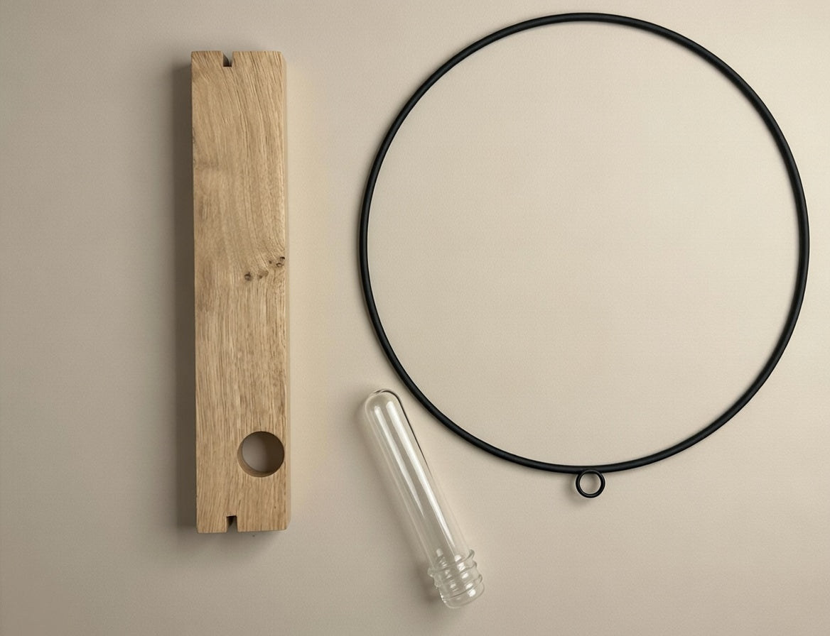 Hanging Vase with Metal Ring & Oak Wood Insert | Handmade Wall Decor | Scandinavian Home Accessory | Gift Idea