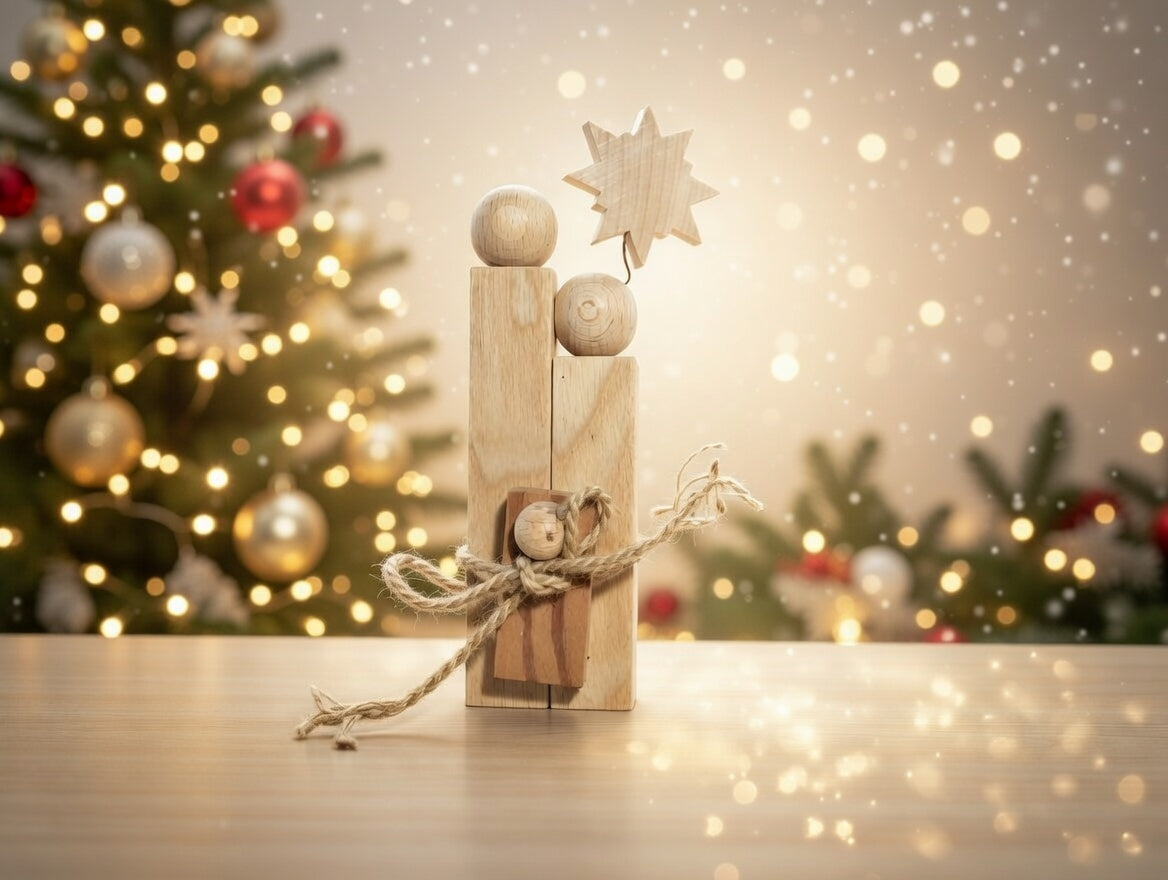 Wooden Holy Family – Handcrafted Decorative Figure Made of Beech & Ash – Christmas Decoration – Modern Nativity Scene – Christmas Gift Idea