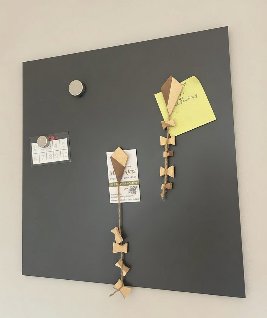 Handgemachter Drachen Holzmagnet aus Ahorn & Nussbaum – Kühlschrankmagnet, Fotohalter, Memoboard Magnet, Geschenkidee, Deko