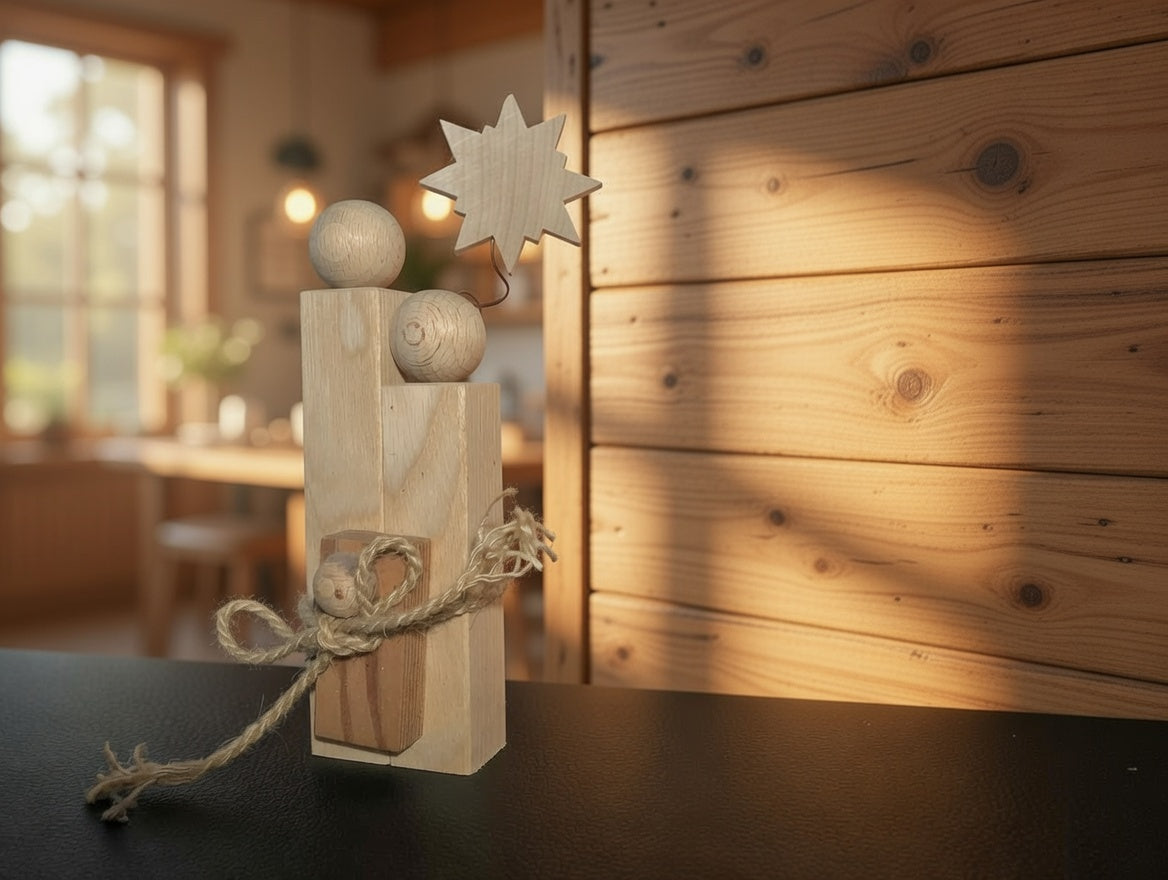 Wooden Holy Family – Handcrafted Decorative Figure Made of Beech & Ash – Christmas Decoration – Modern Nativity Scene – Christmas Gift Idea