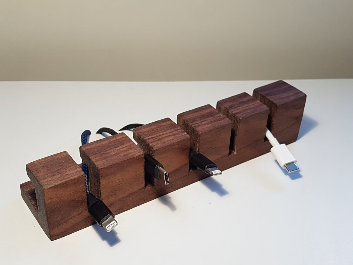 Cable Organizer Wood Walnut | Cable Holder Desk | Cable Management Charging Cable Phone Laptop Tablet | Cable Organization Office Gift