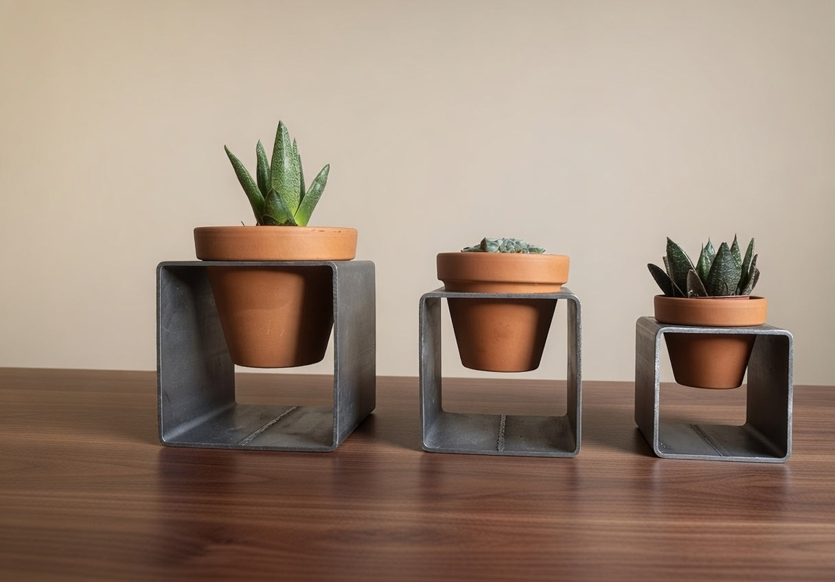 Handgefertigte Metall-Blumentopfhalter mit 3 Töpfen | 3 Größen | Industrial Design Deko für Sukkulenten & Zimmerpflanzen