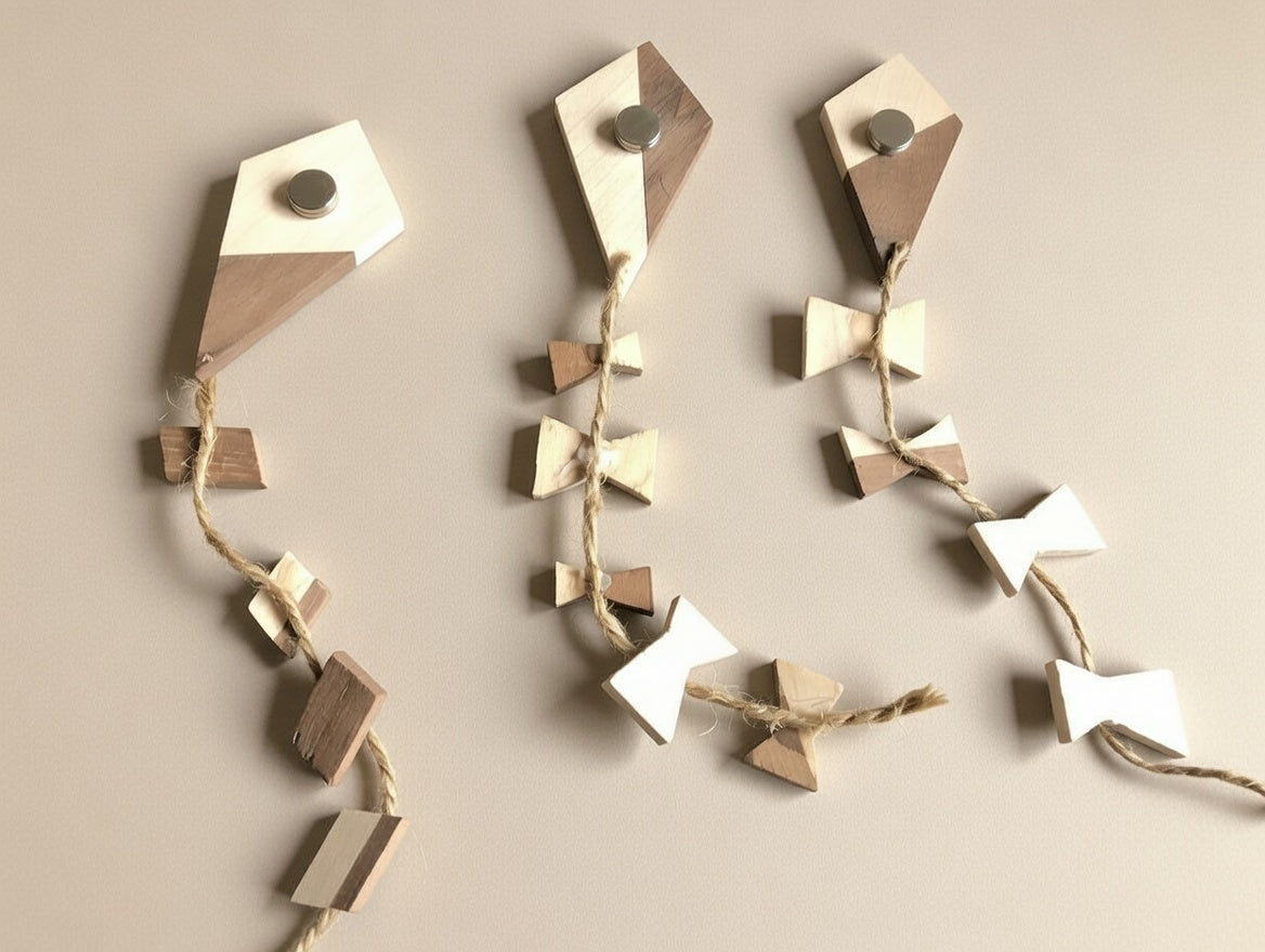 Handgemachter Drachen Holzmagnet aus Ahorn & Nussbaum – Kühlschrankmagnet, Fotohalter, Memoboard Magnet, Geschenkidee, Deko