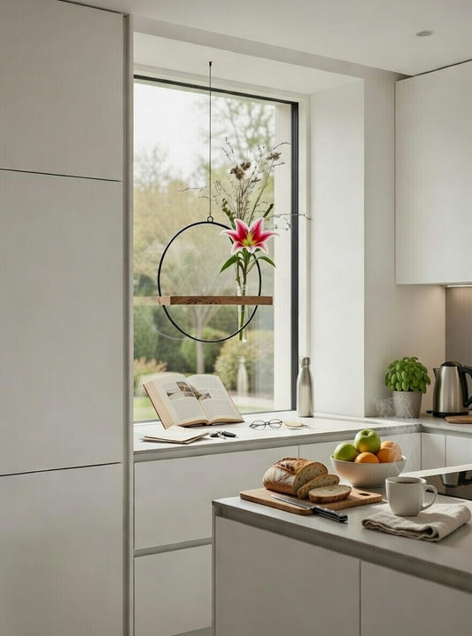 Hanging Vase with Metal Ring & Oak Wood Insert | Handmade Wall Decor | Scandinavian Home Accessory | Gift Idea