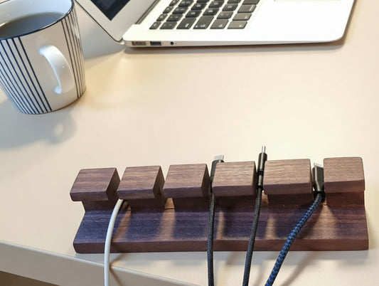 Cable Organizer Wood Walnut | Cable Holder Desk | Cable Management Charging Cable Phone Laptop Tablet | Cable Organization Office Gift
