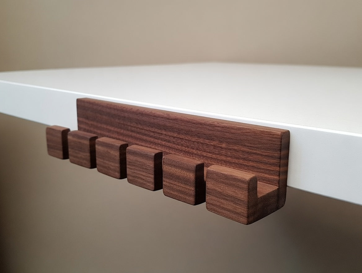 Cable Organizer Wood Walnut | Cable Holder Desk | Cable Management Charging Cable Phone Laptop Tablet | Cable Organization Office Gift