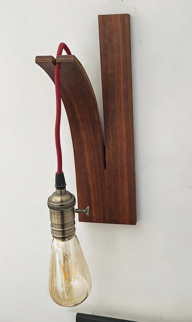 "Handcrafted Walnut Light Bulb Holder – Curved Wood Design, Wall Lamp without Electronics, Timeless &amp; Minimalist"